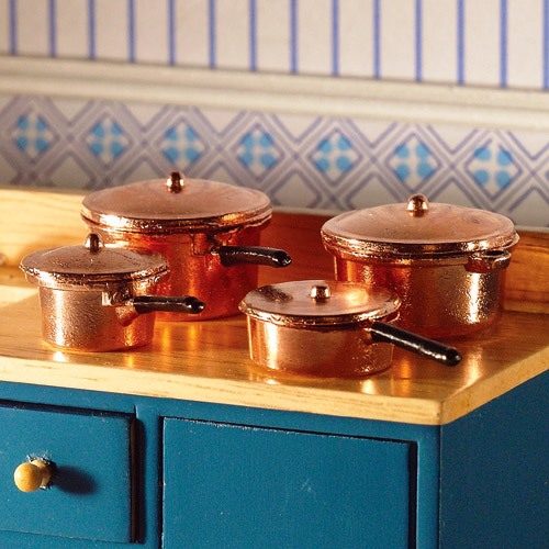 Dolls House Copper Saucepans Set