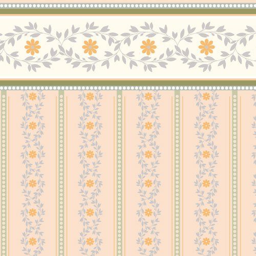 Dolls House Soft Peach Posy Striped Wallpaper