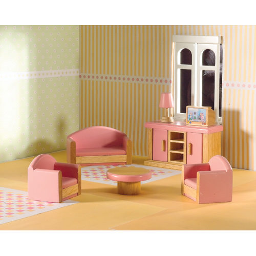 Dolls House Pink Living Room Set