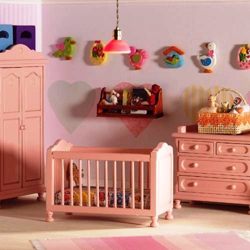 Dolls House Pink Nursery Set