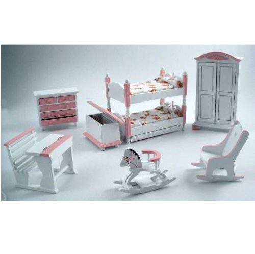 Dolls House Pink Bedroom Set with Bunk Beds