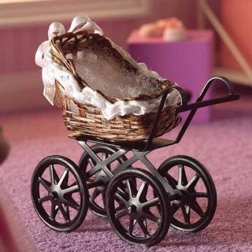 Dolls House Wicker Pram - Brown