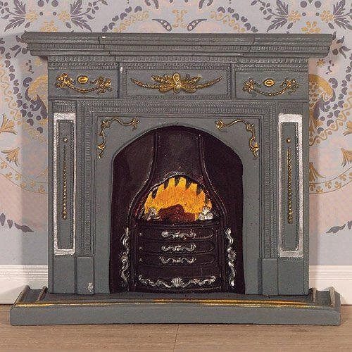 Dolls House Fireplace - Large Grey/Gold