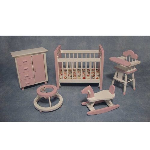 Dolls House Nursery Set Pink & White