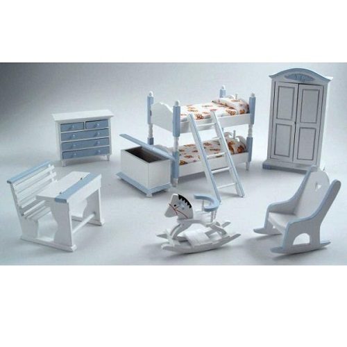 Dolls House Blue Bedroom Set with Bunk Beds