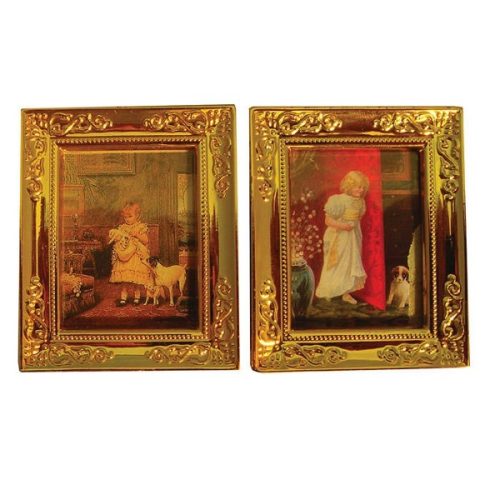 Dolls House Gold Frame Pictures Child/Pet