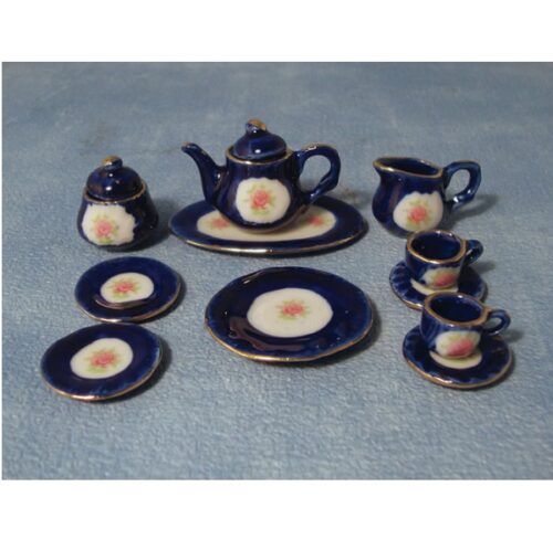 Dolls House Blue Rose Tea Set & Tray