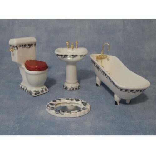 Dolls House Blue Floral Deluxe Bathroom Set