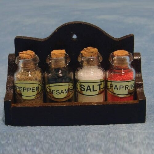 Dolls House Wooden 4 Spice Jar Rack