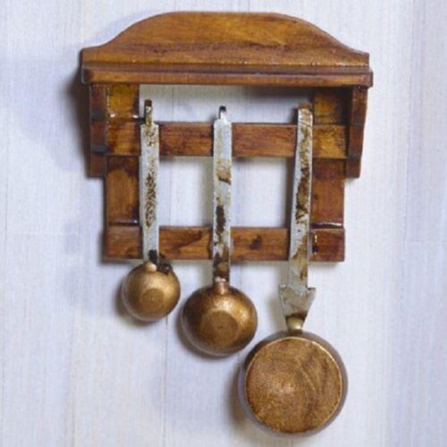 Dolls House Wooden Shelf With Pans Walnut Finish