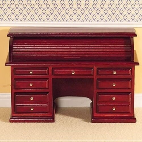 Dolls House Victorian Roll-top Desk Mahogany Finish