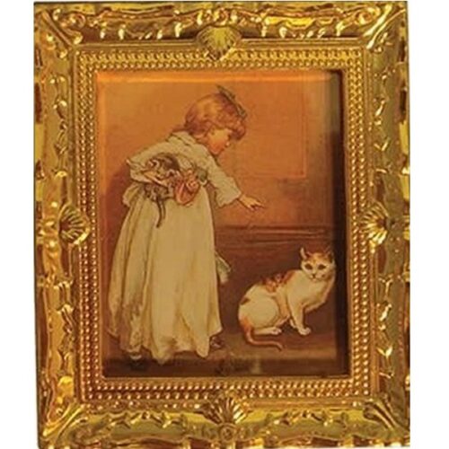 Dolls House Large Gold Frame Child and Pet Picture