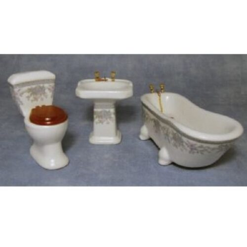 Dolls House Blue Floral Bathroom Set - 3 pce