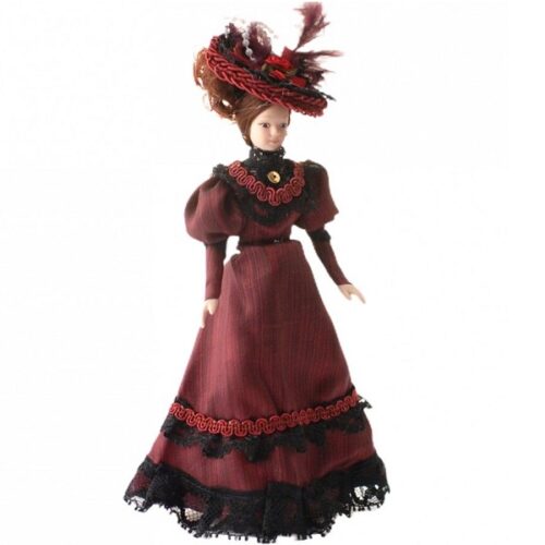 Dolls House - Victorian Lady dressed in Burgundy