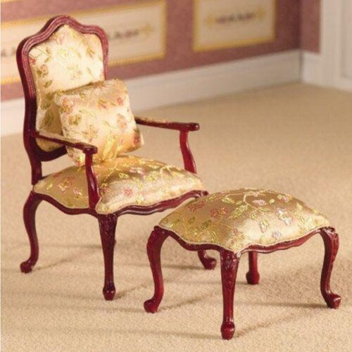 Dolls House Finely Carved Armchair & Stool