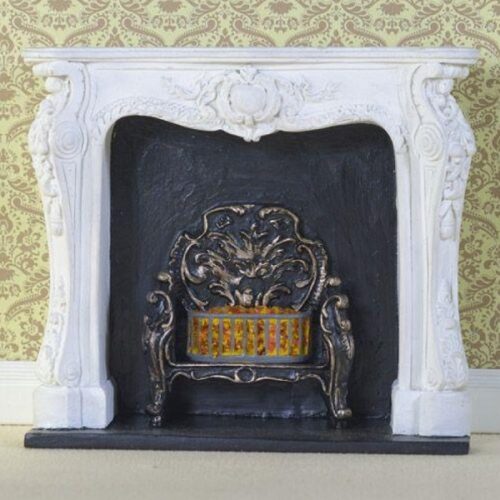 Dolls House White Rococo-style Fireplace